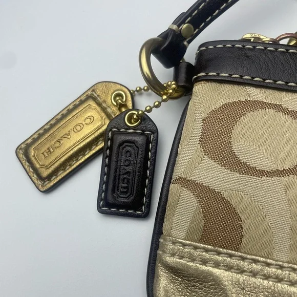 Coach Signature Gold Patchwork Y2K Wristlet - Picture 11 of 12